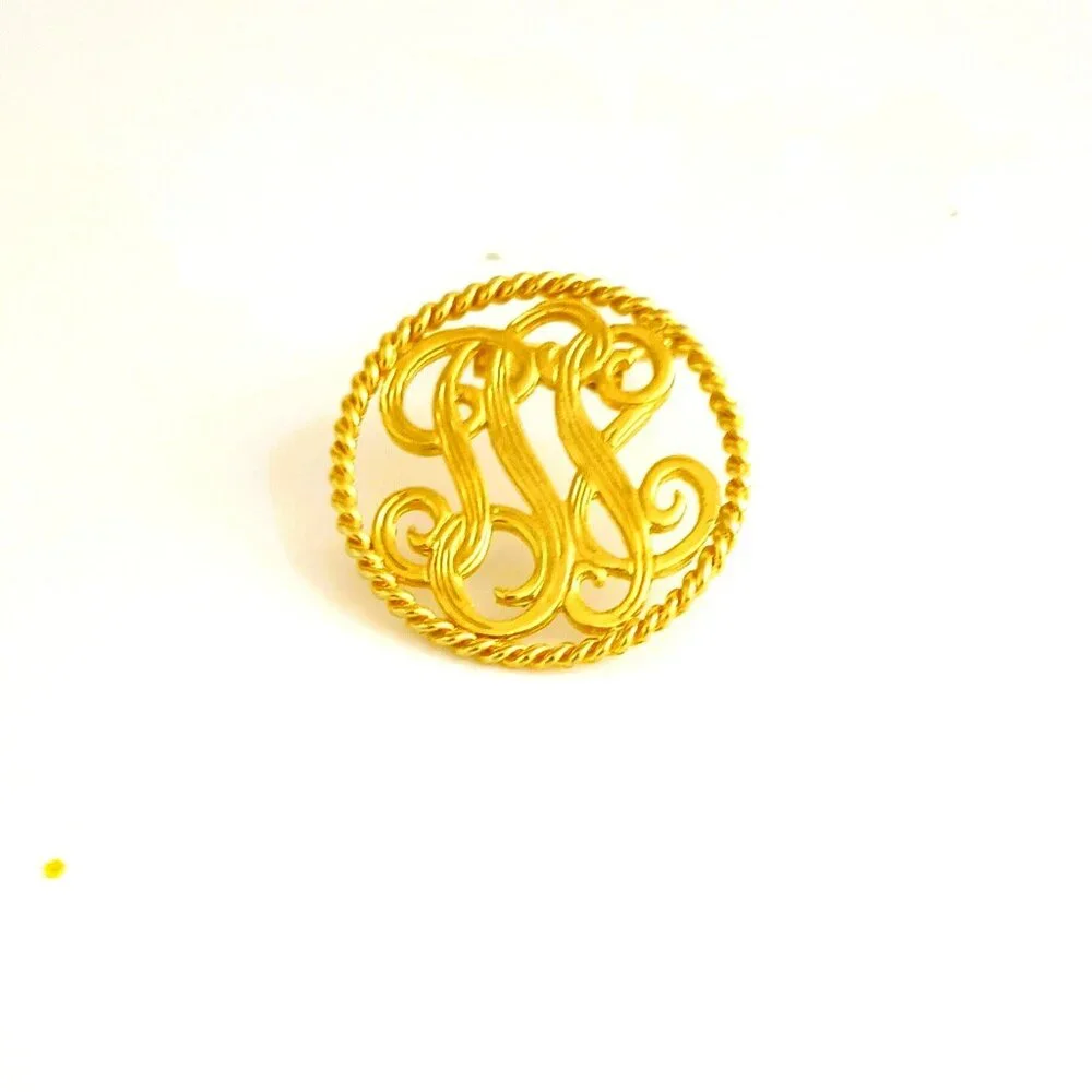 Woman's Monogram Scarf Clip Round Initial Gold Tone Shawl Clip